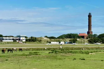 Idyllische Aussicht von der Südküste auf den Flugplatz