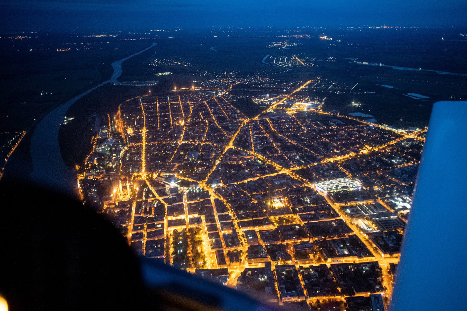Night sightseeing flight over Szeged