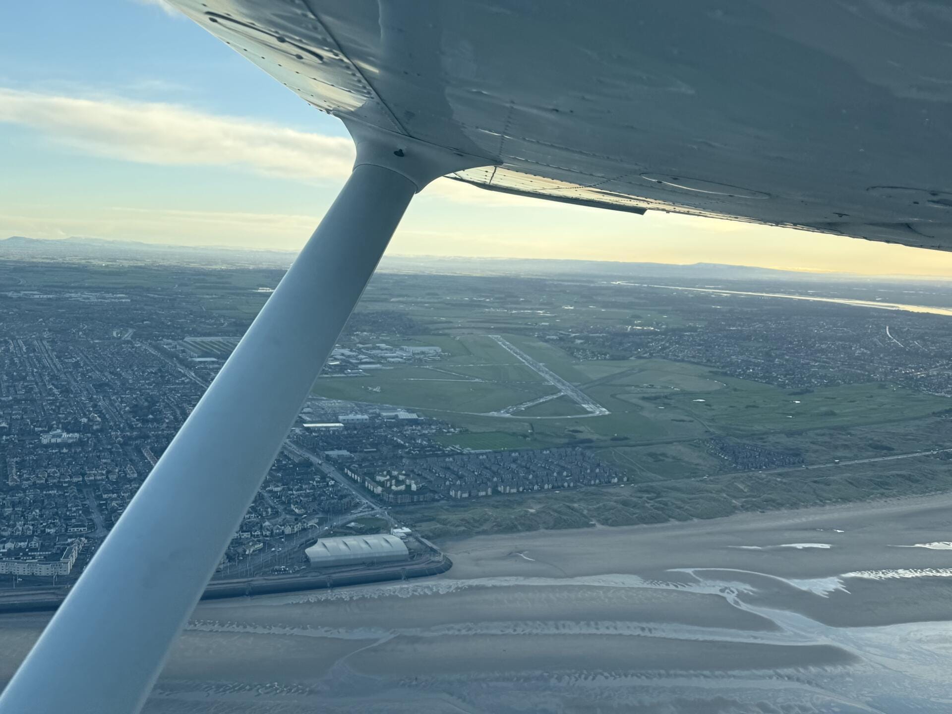 Departing Blackpool airport over the sea