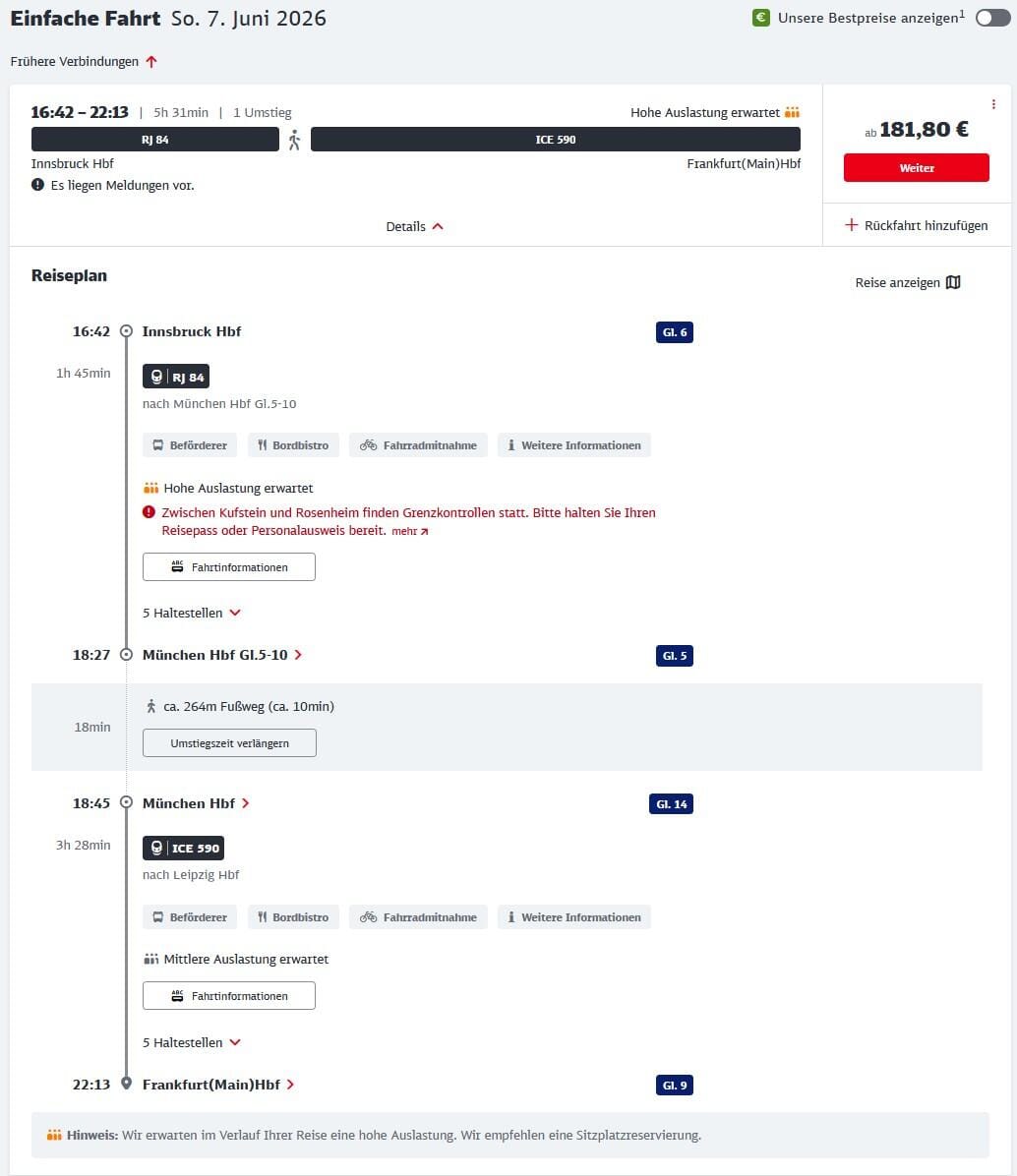 Innsbruck - Frankfurt - "beat the Bahn!" *