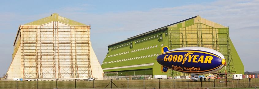 See the Cardington Airship Hangars from a private Helicopter