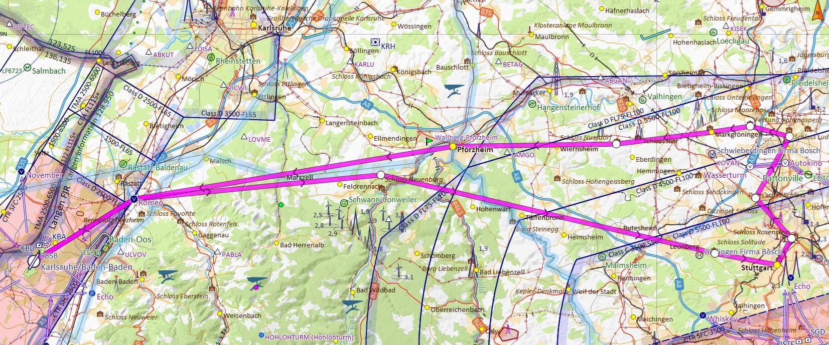 Unsere Route nach Stuttgart, Ludwigsburg und Pforzheim