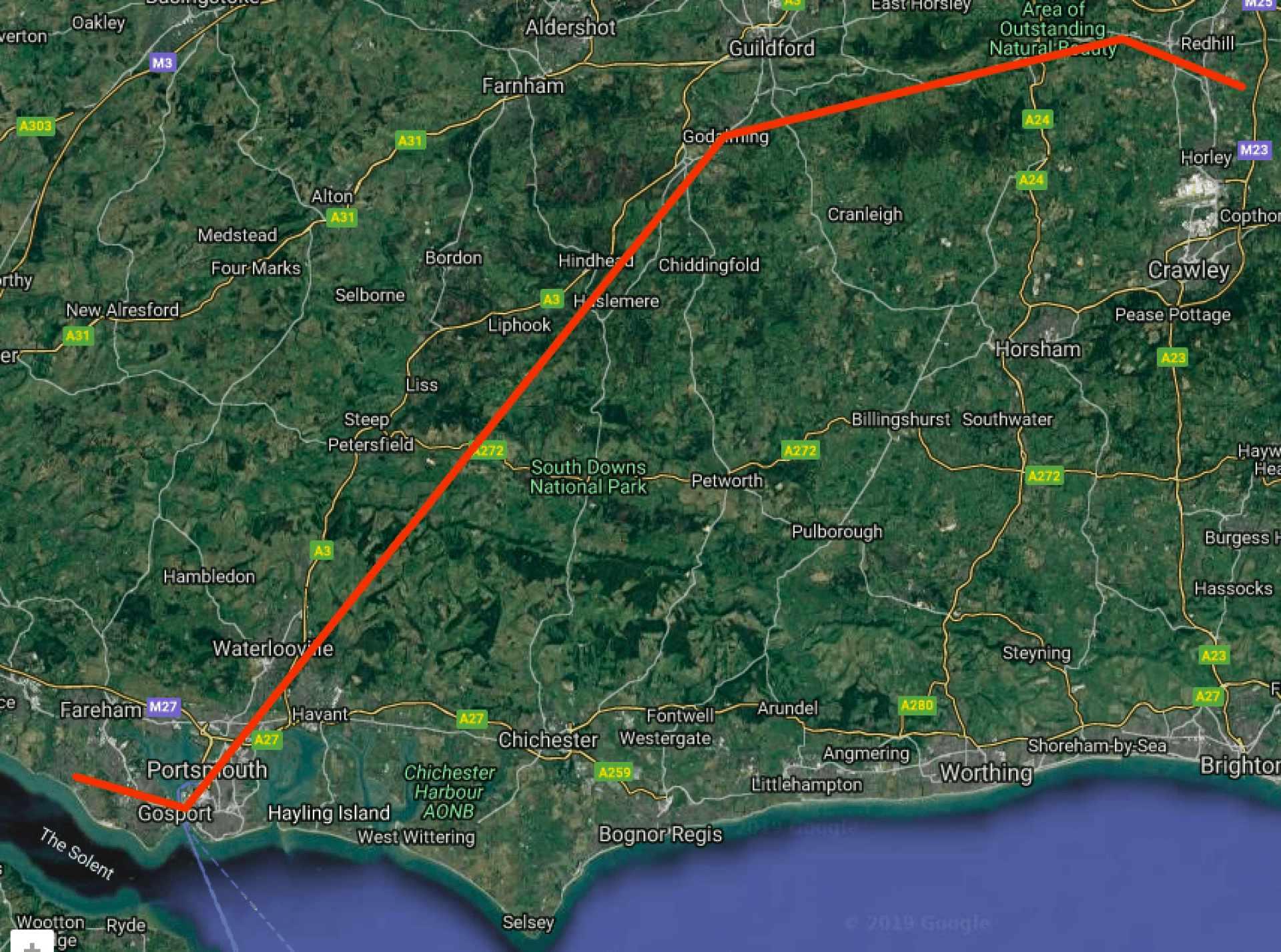 Flight to Portsmouth Lee on Solent