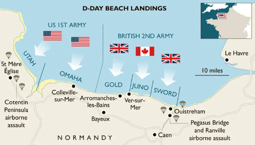 Carte des plages du débarquement
