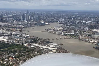 London from Above in a twin engine aircraft