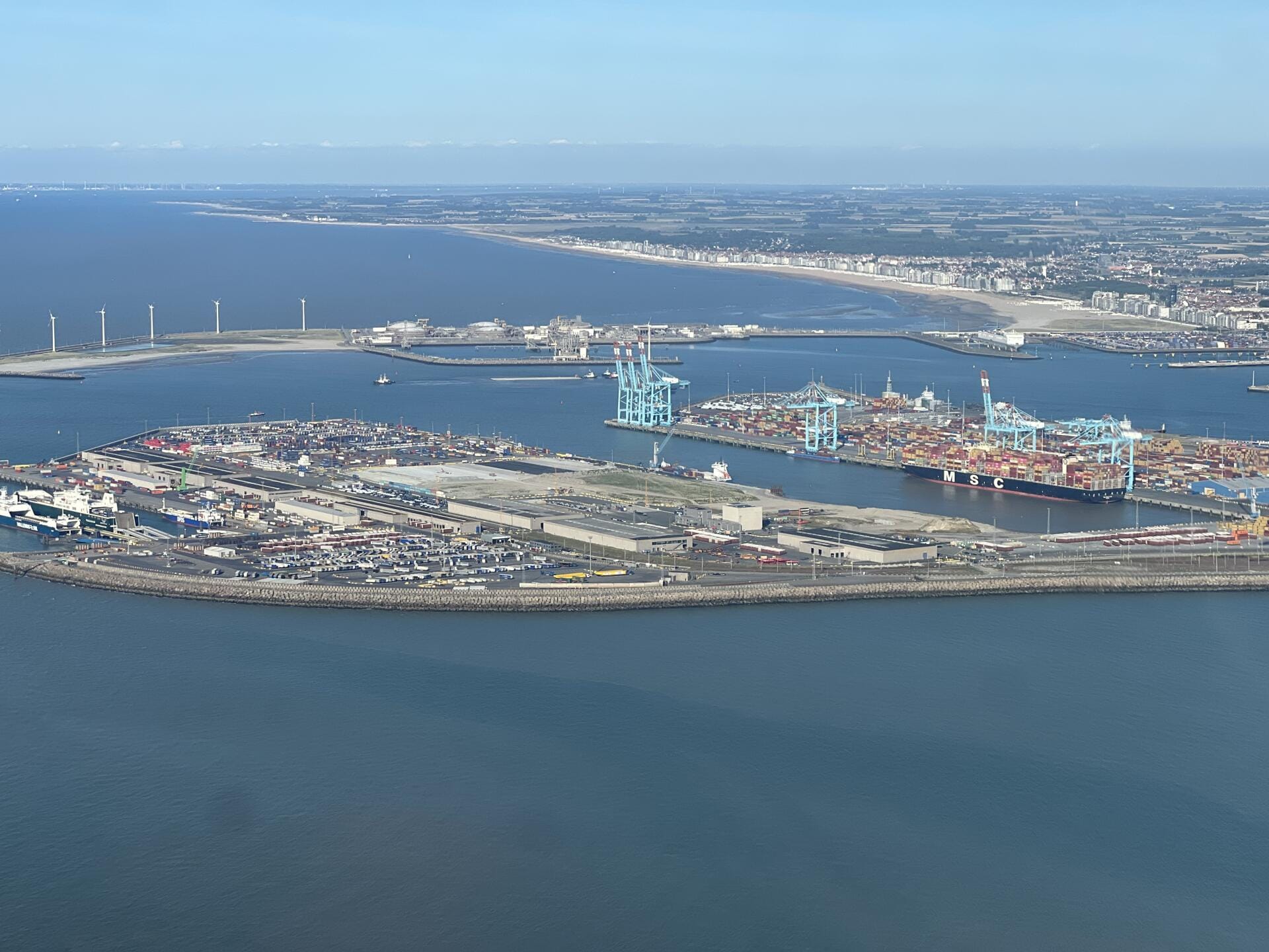 Thornton windmill farm and Port of Zeebrugge
