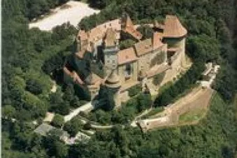 Blick über Wien vom Kahlenberg mit Burg Kreuzenstein