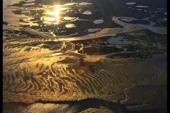 Le Bassin d'Arcachon et la côte vus du ciel. Birds eye view.