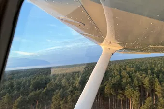 Ausblick aus dem Fenster nach dem Start