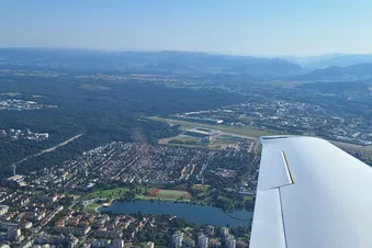 Abflug von Freiburg (Seepark, Stadion, Flugplatz)
