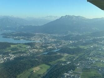 Blick auf den Rotsee, Luzern und den Pilatus