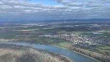 Rundflug übers Ried, Rhein bei Mainz, Pfalz (Donnersberg)