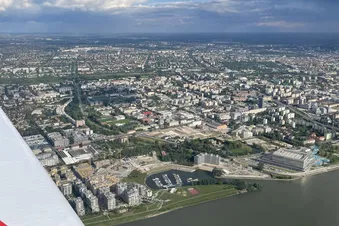 Budapest center with the Duna Aréna in the foreground.